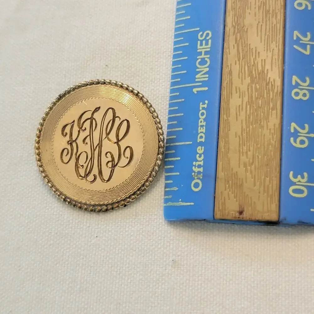 12k gold filled round monogrammed engraved round brooch pin
